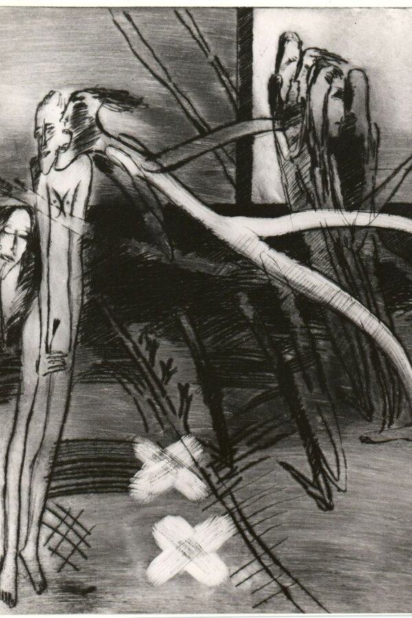 Eva Vlasáková, Setkávání, cyklus Hry, zábavy, potěšení, 1985/1986, barevná suchá jehla